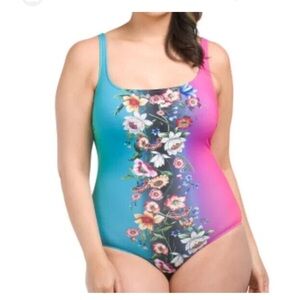 Johnny Was 1X Floral Gradient One-Piece Swimsuit